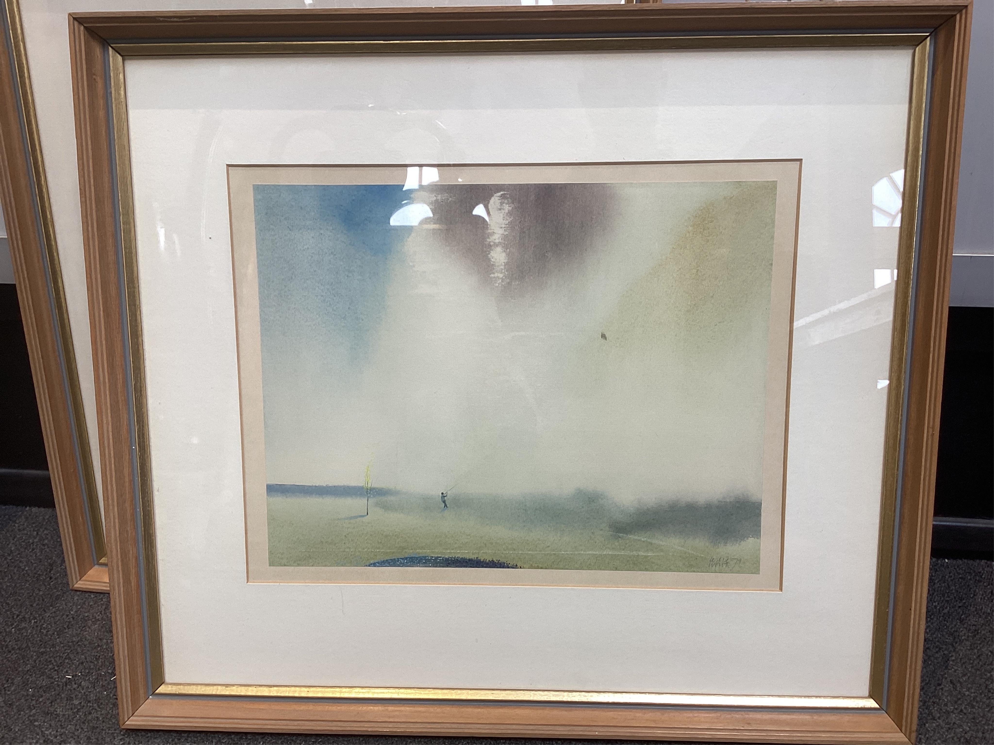 Leslie Worth (1923-2009), watercolour, Boy with kite in a landscape, 29 x 37cm. Condition - fair to good